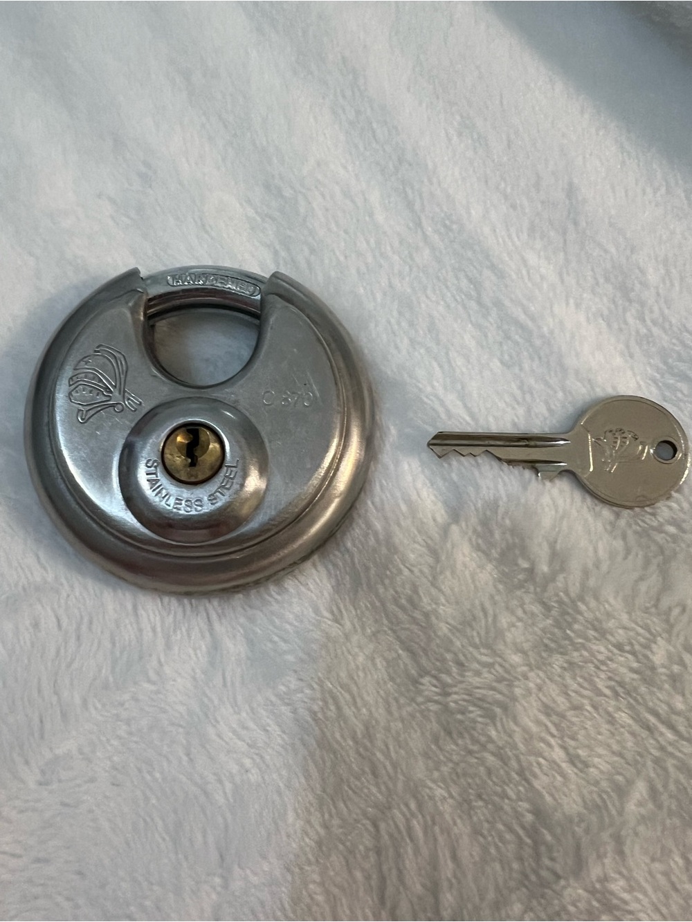 Stainless Round Disc Padlock with Key - Silver